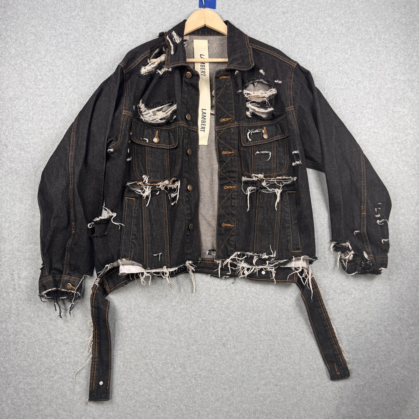 Tyler Lambert X Wrangler Jacket Mens Xl Black Destroyed Denim Grunge Distressed
